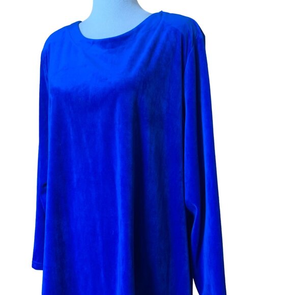 Vicki Wayne Women's Blue Velvet Long Sleeve Top 3X stretch  pullover lounge - Picture 2 of 7